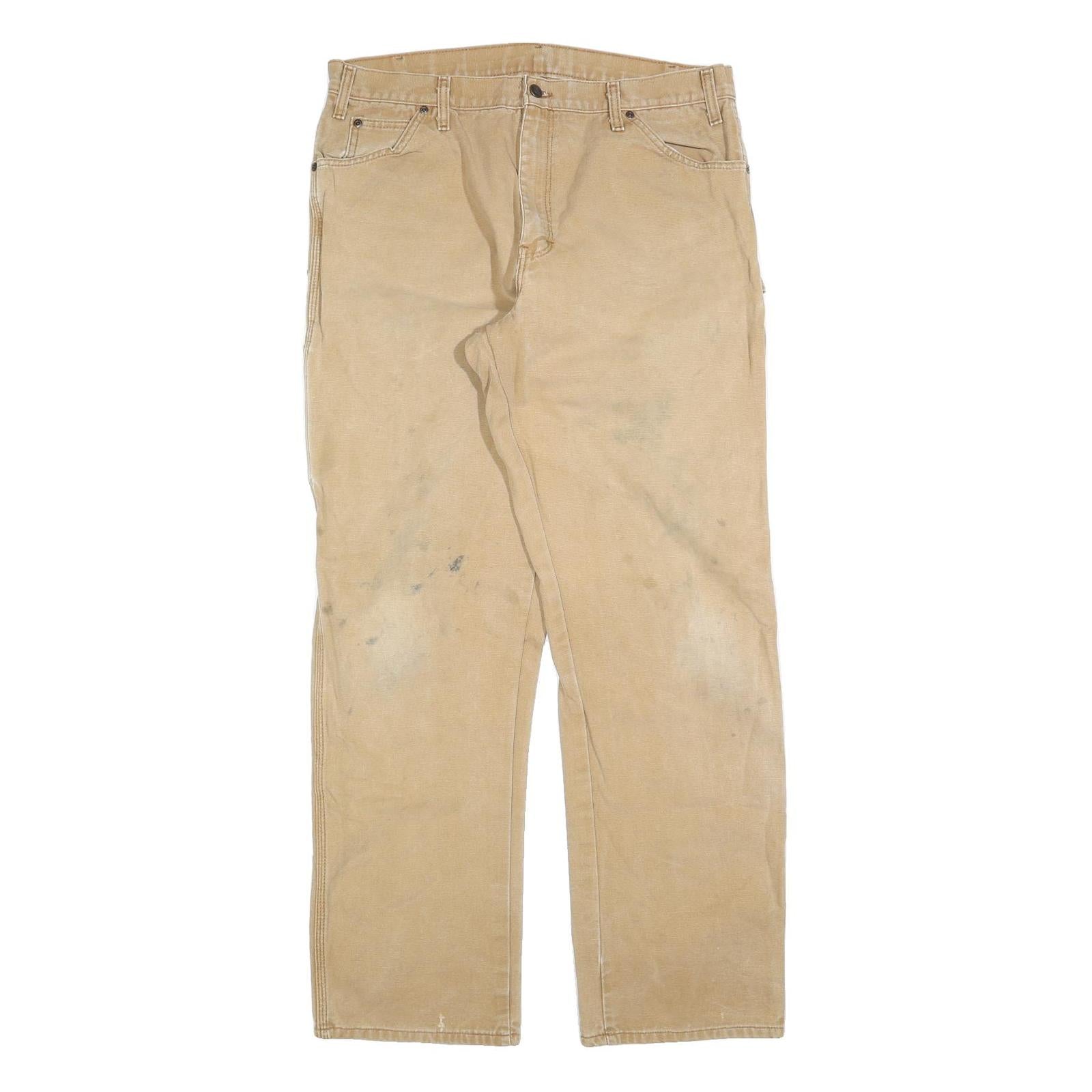DICKIES Mens Jeans Beige Regular Straight Denim W36 L34 Casual Workwear Zip