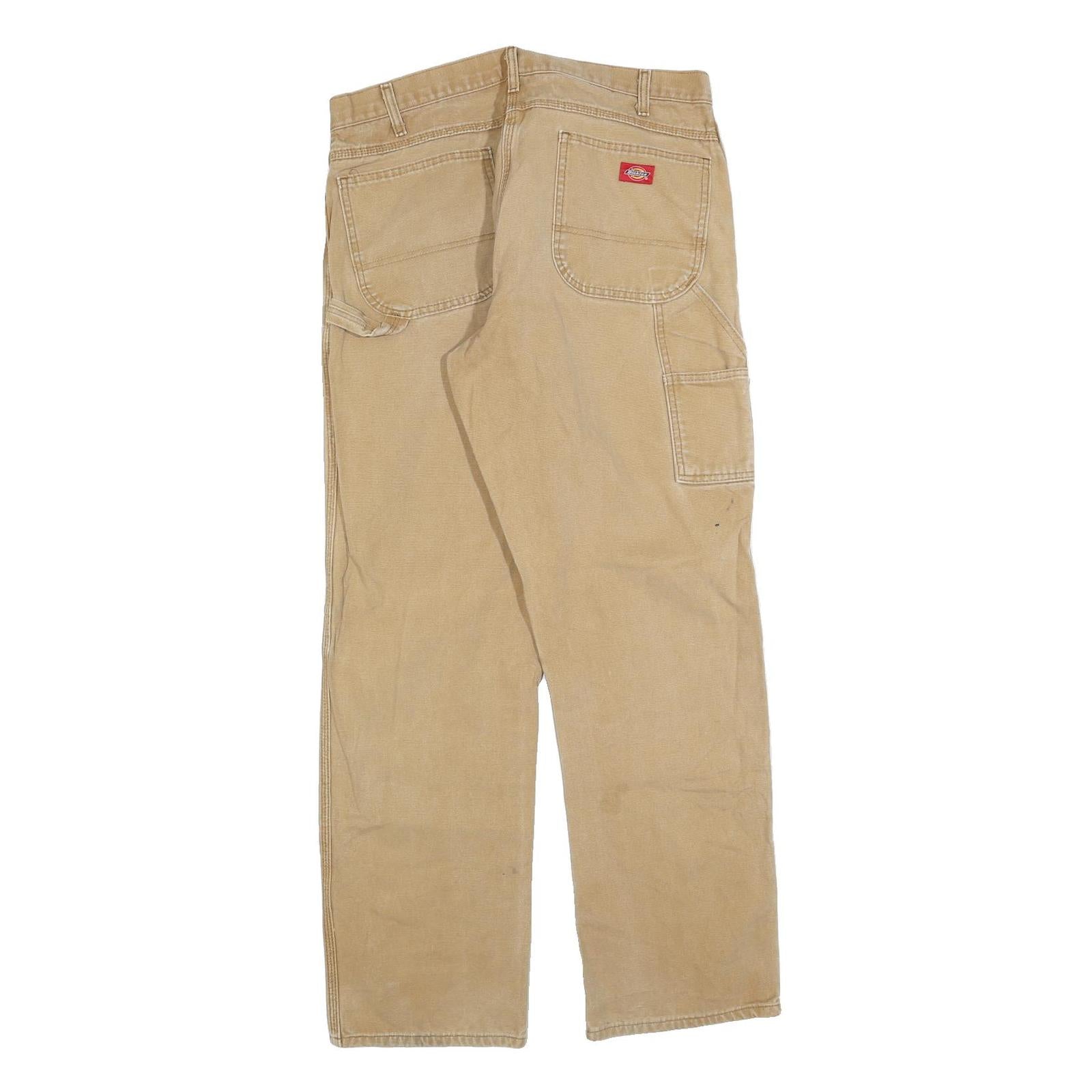 DICKIES Mens Jeans Beige Regular Straight Denim W36 L34 Casual Workwear Zip