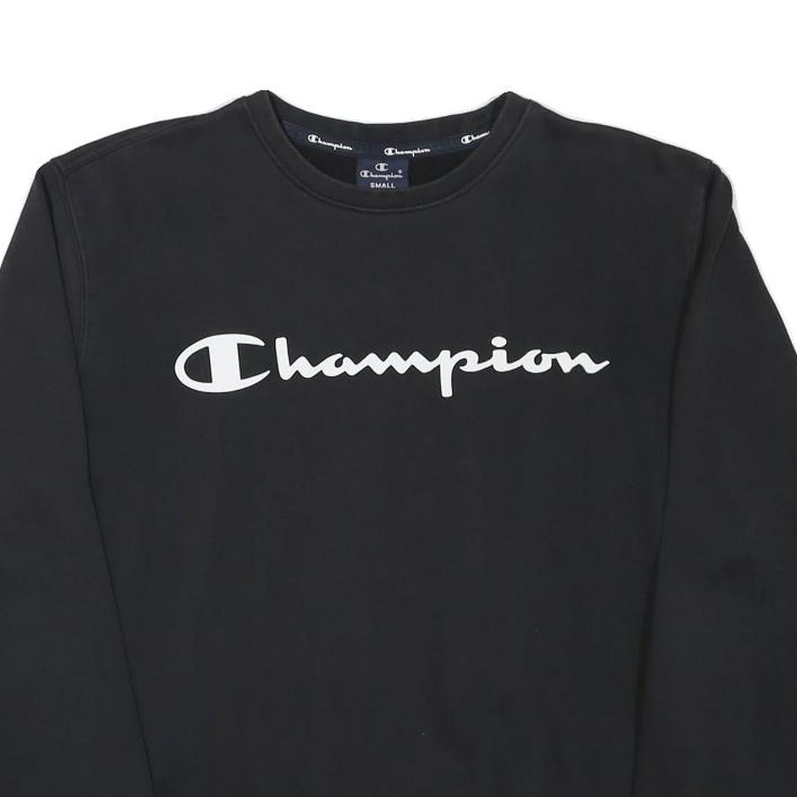 CHAMPION Mens Black Crew Neck S Sweatshirt Cotton Blend Logo Embroidered