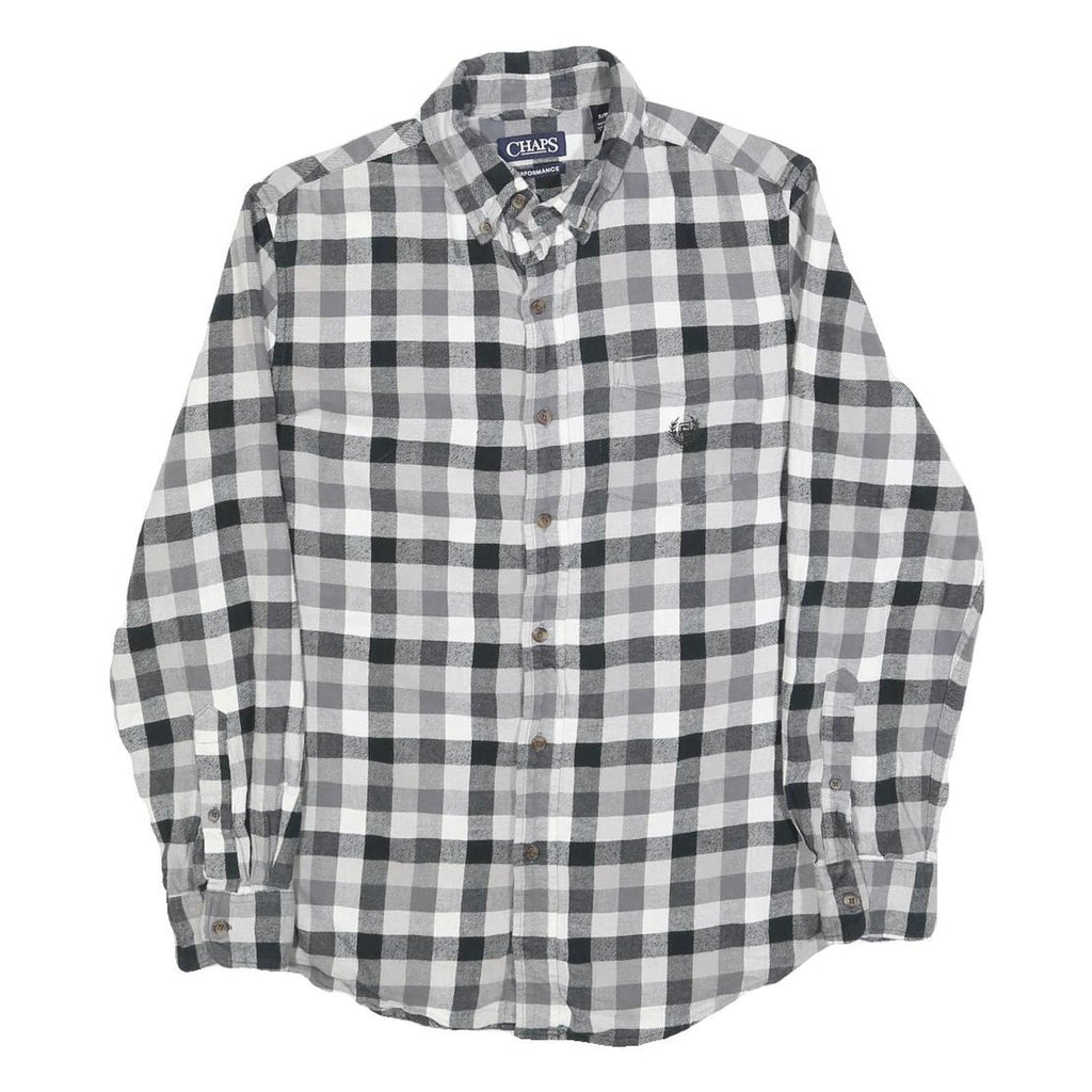 CHAPS Mens Black & Grey Check Shirt S Button Down Cotton Blend Casual