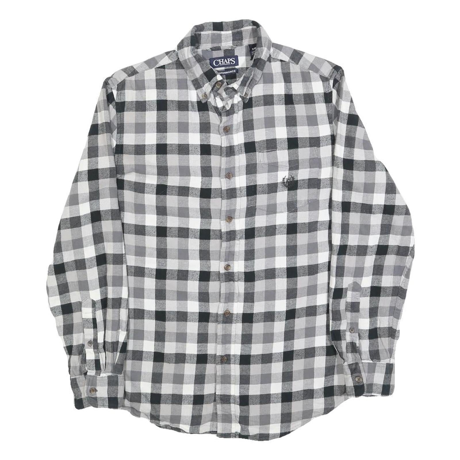 CHAPS Mens Black & Grey Check Shirt S Button Down Cotton Blend Casual