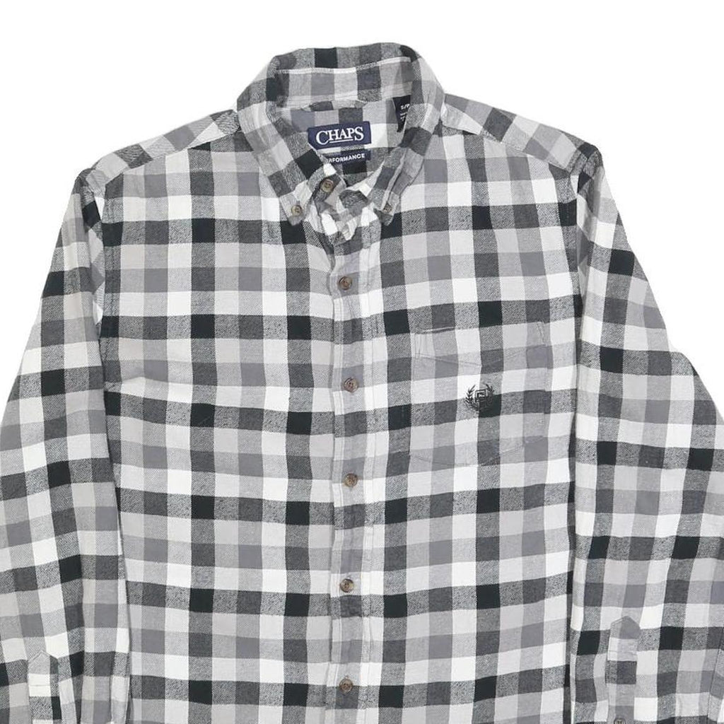 CHAPS Mens Black & Grey Check Shirt S Button Down Cotton Blend Casual