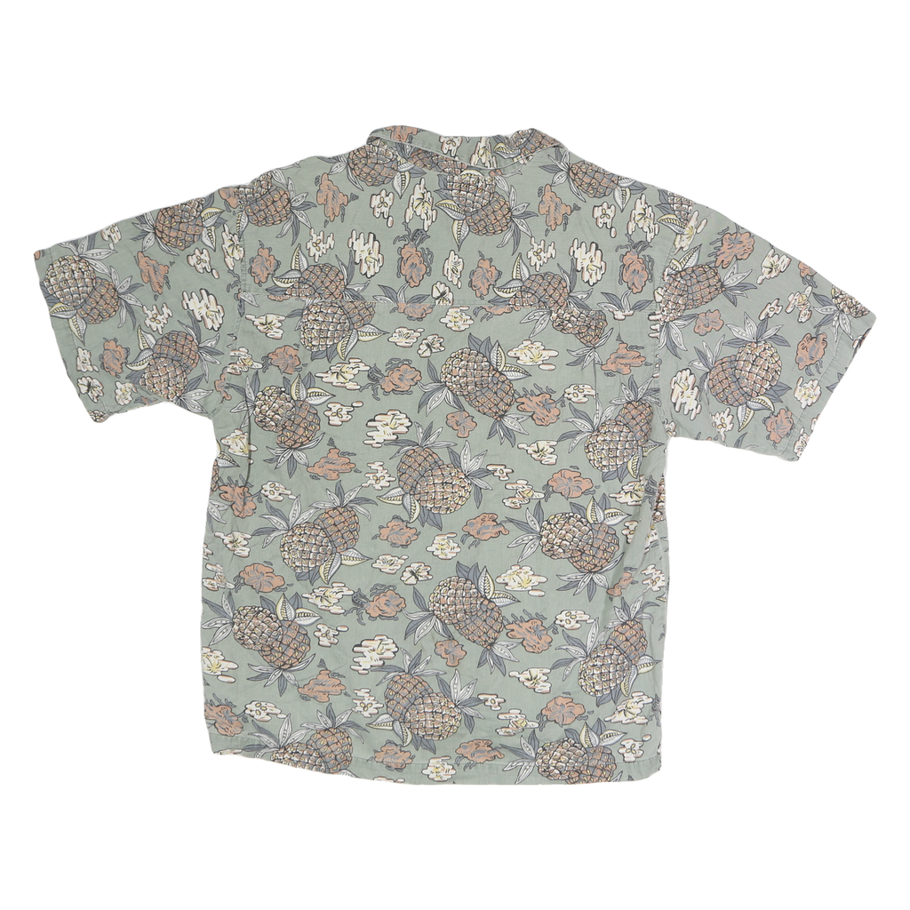 QUE Mens Green Pineapple Print Shirt XL Cotton Blend Relaxed Fit Summer