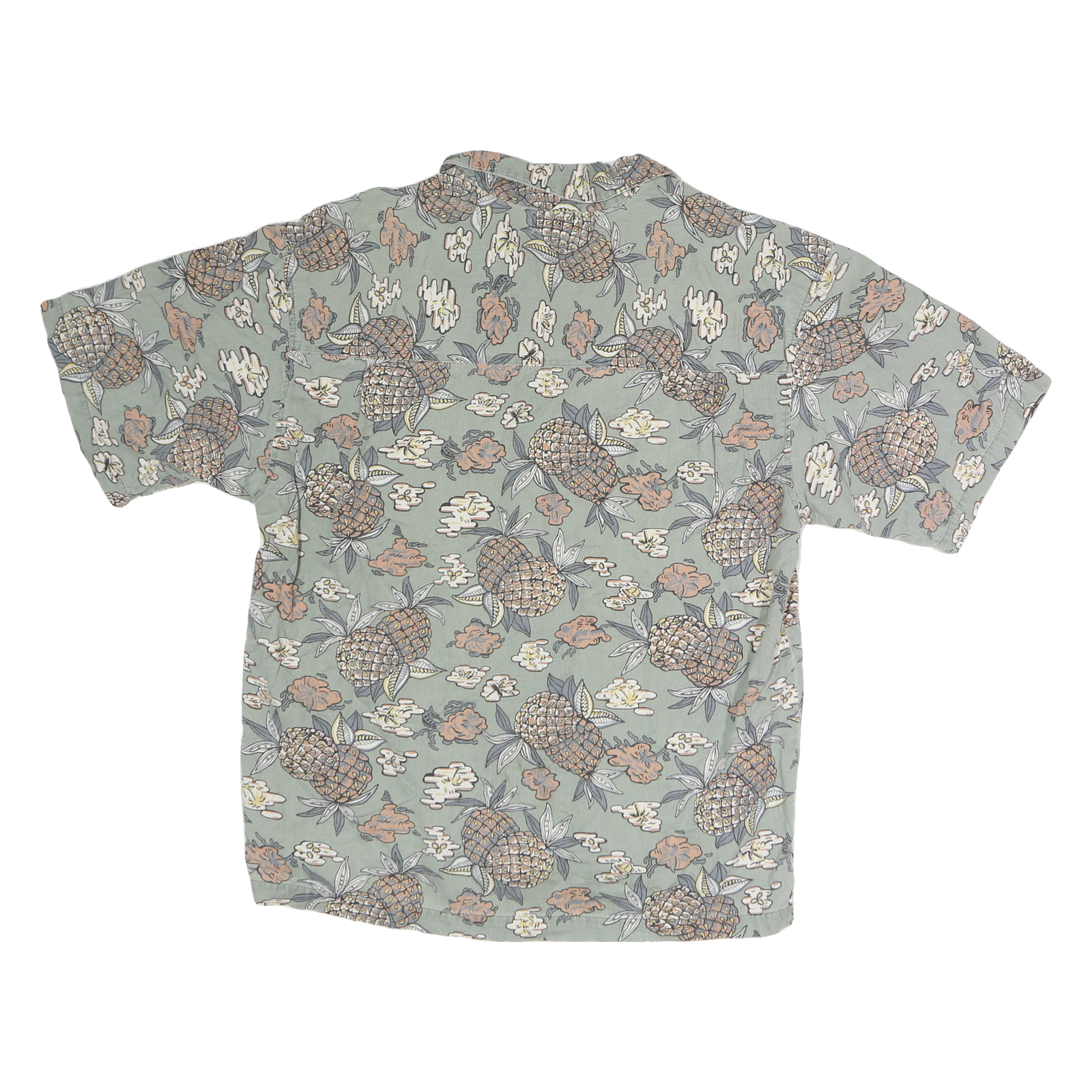 QUE Mens Green Pineapple Print Shirt XL Cotton Blend Relaxed Fit Summer