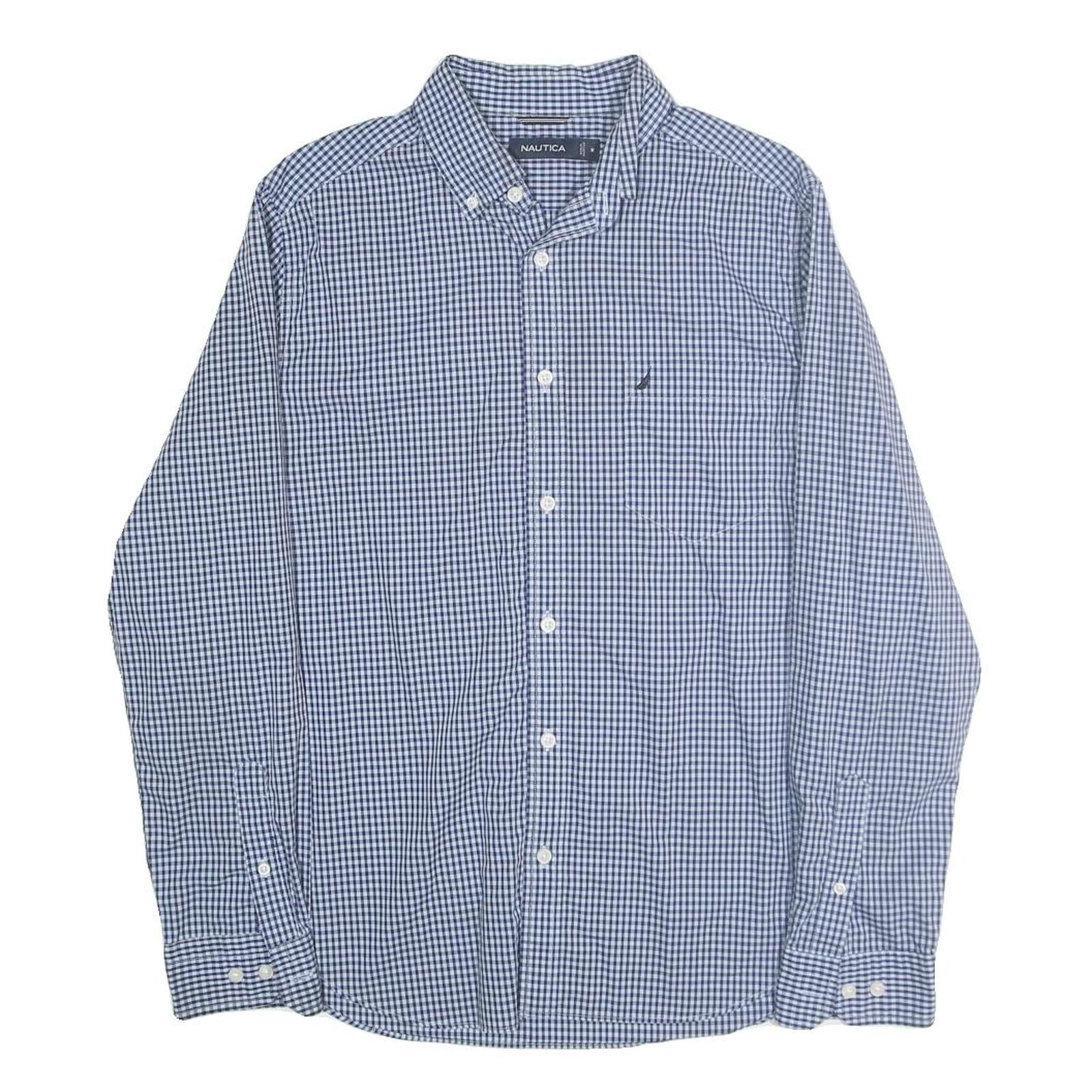 NAUTICA Mens Blue Check Shirt M Cotton Long Sleeve Button-Down Casual