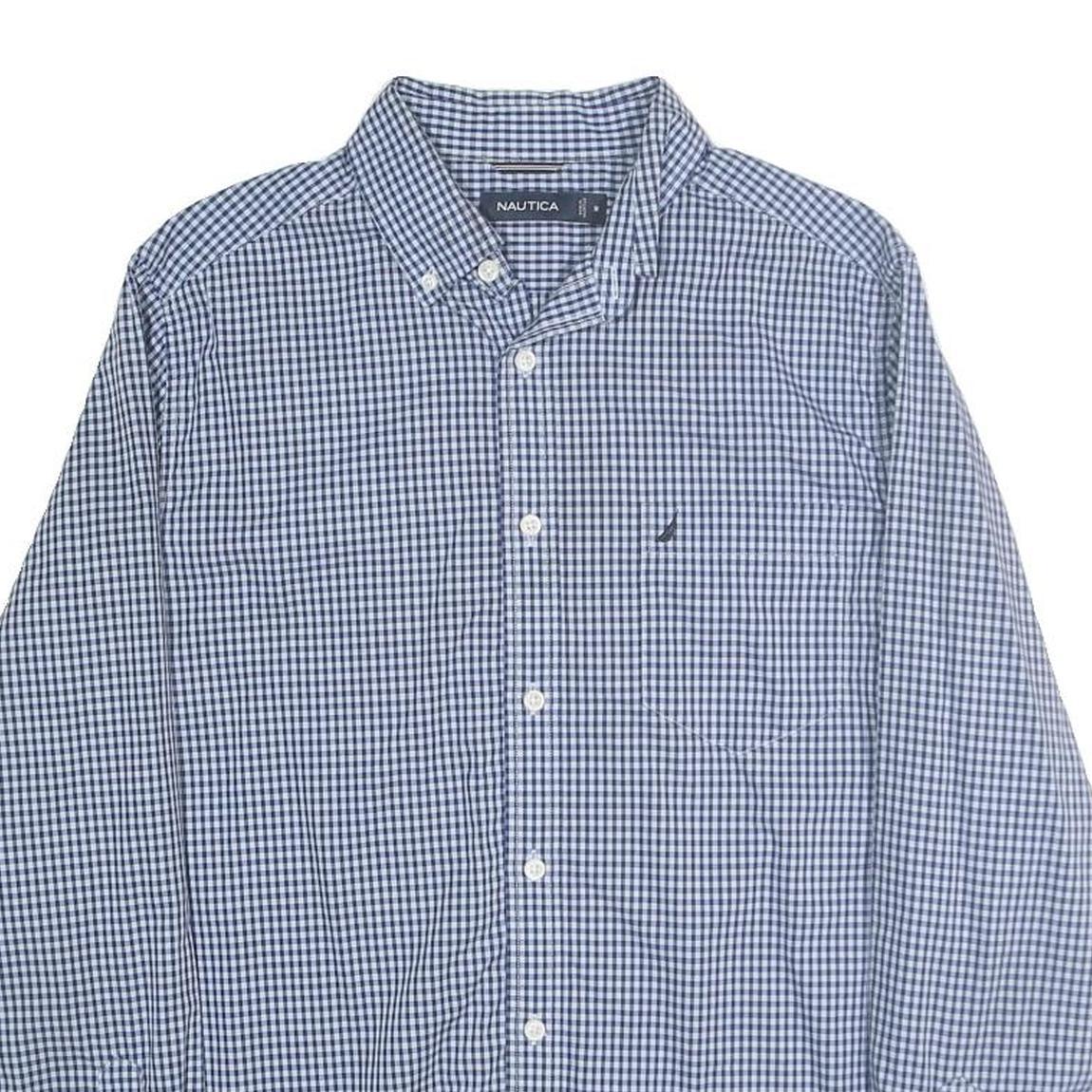 NAUTICA Mens Blue Check Shirt M Cotton Long Sleeve Button-Down Casual