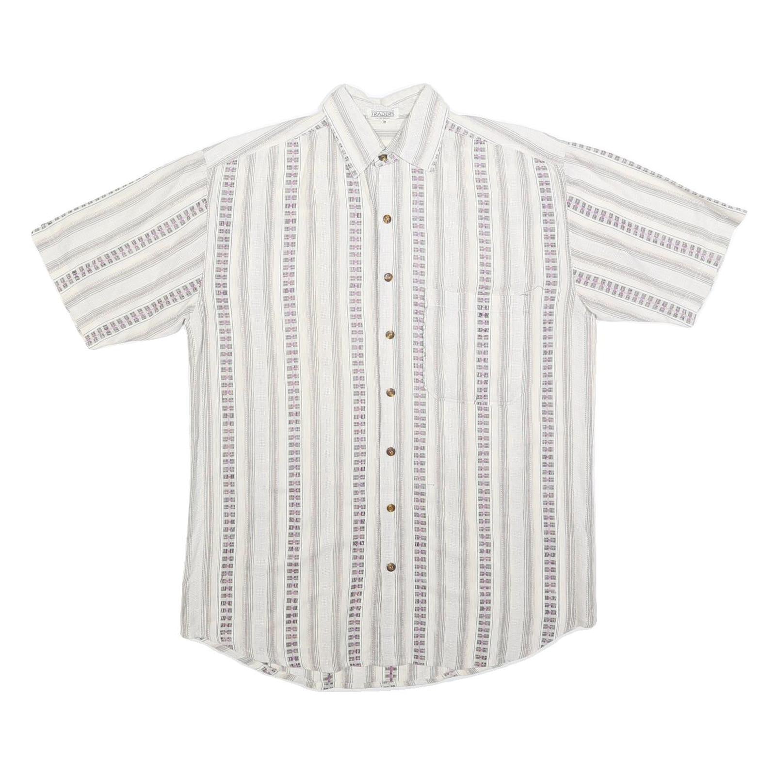 TRADERS Mens White & Pale Purple Striped Cotton Blend Shirt S Casual Summer