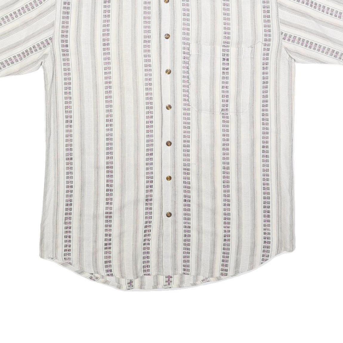 TRADERS Mens White & Pale Purple Striped Cotton Blend Shirt S Casual Summer