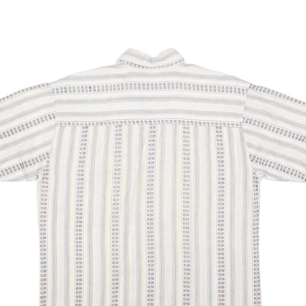 TRADERS Mens White & Pale Purple Striped Cotton Blend Shirt S Casual Summer