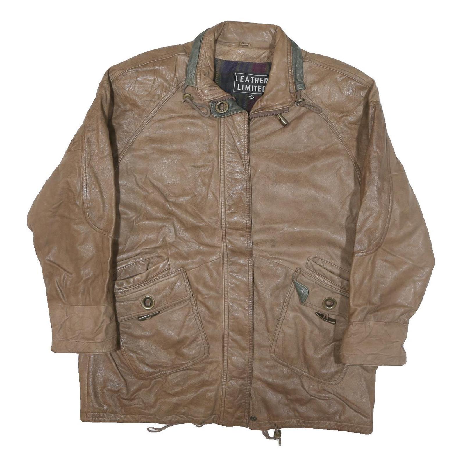 LEATHER LIMITED Womens Brown Leather Zip Jacket XL Leather Distressed Style