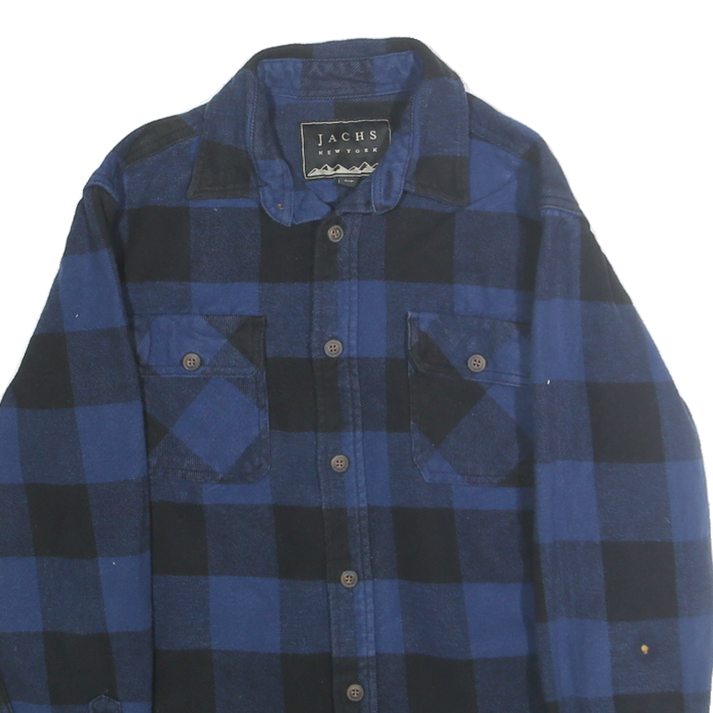 JACHS Mens Blue & Black Check Shirt Cotton S Button Front Casual