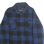 JACHS Mens Blue & Black Check Shirt Cotton S Button Front Casual