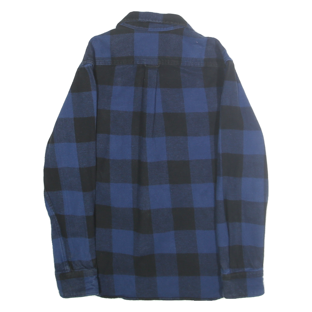 JACHS Mens Blue & Black Check Shirt Cotton S Button Front Casual