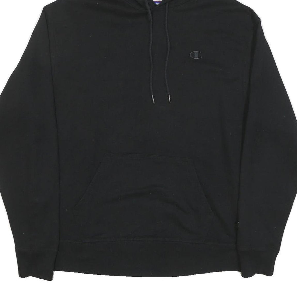 CHAMPION Mens Black Hoodie L Cotton Blend Classic Pullover Pocket Logo