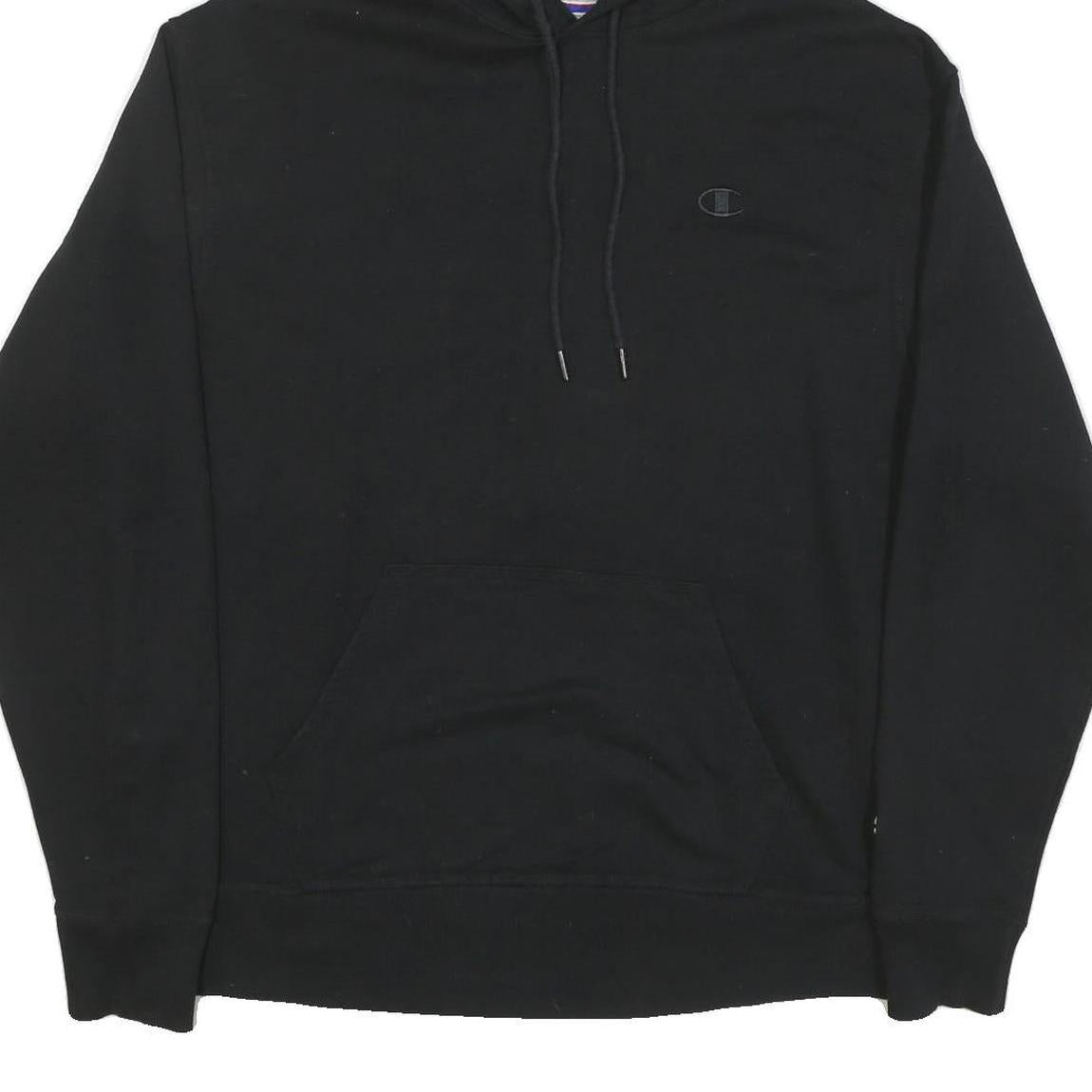 CHAMPION Mens Black Hoodie L Cotton Blend Classic Pullover Pocket Logo
