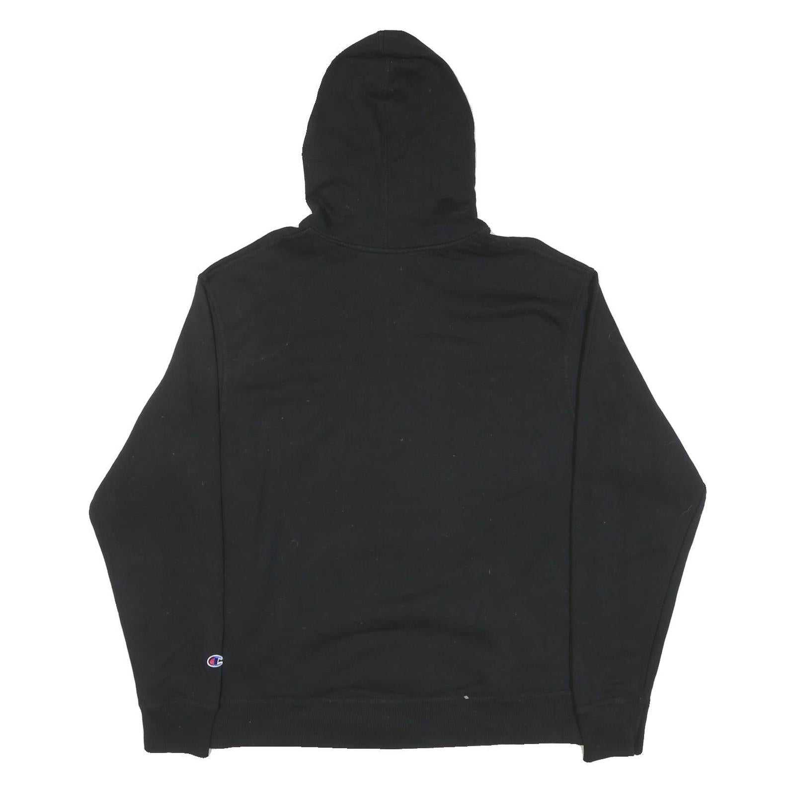 CHAMPION Mens Black Hoodie L Cotton Blend Classic Pullover Pocket Logo