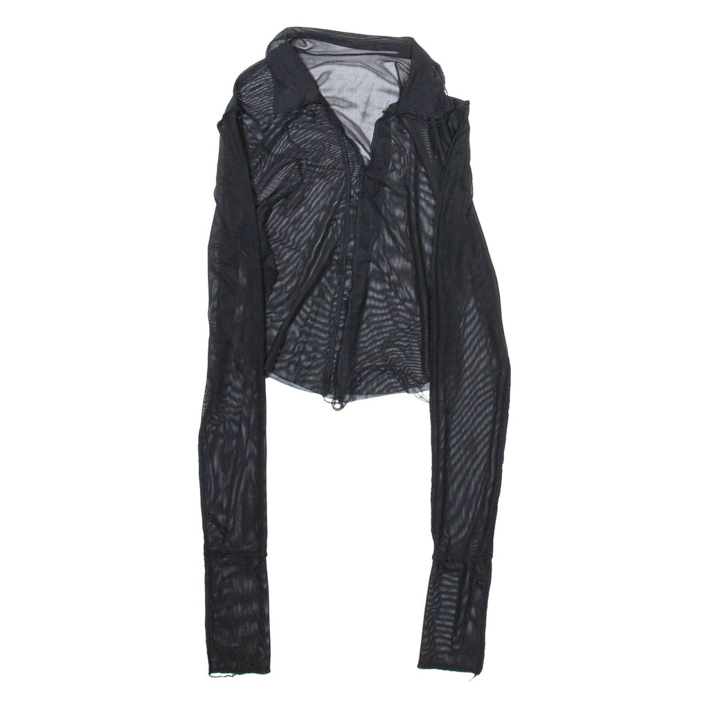 Distressed Womens Shirt Black Collared Long Sleeve Viscose S