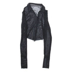 Distressed Womens Shirt Black Collared Long Sleeve Viscose S