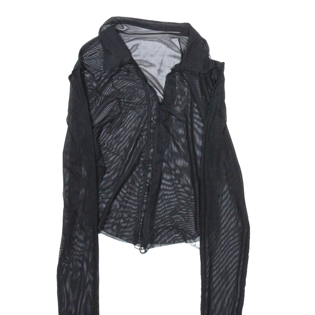 Distressed Womens Shirt Black Collared Long Sleeve Viscose S