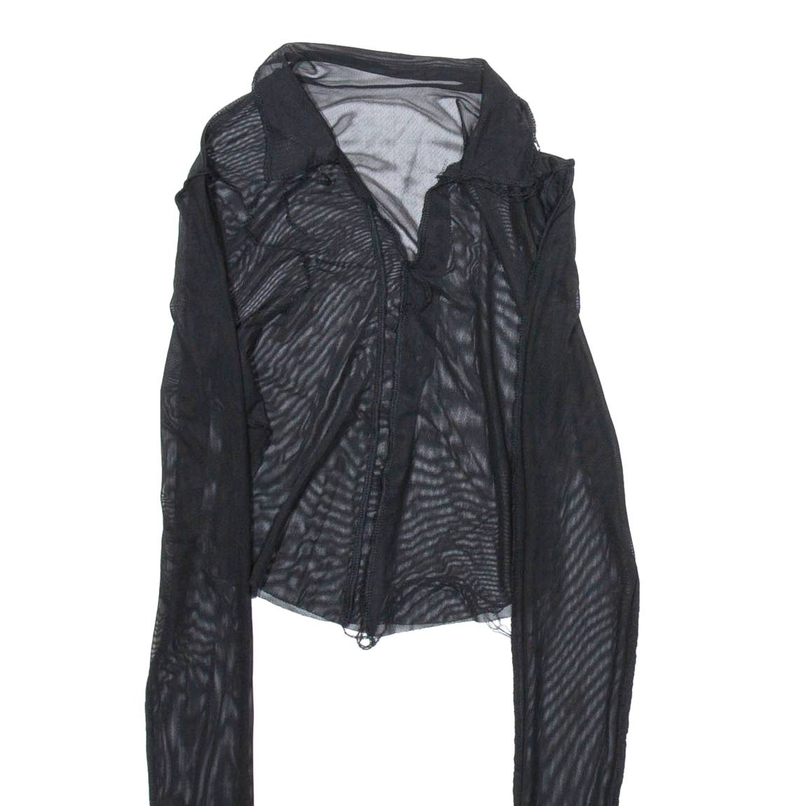 Distressed Womens Shirt Black Collared Long Sleeve Viscose S