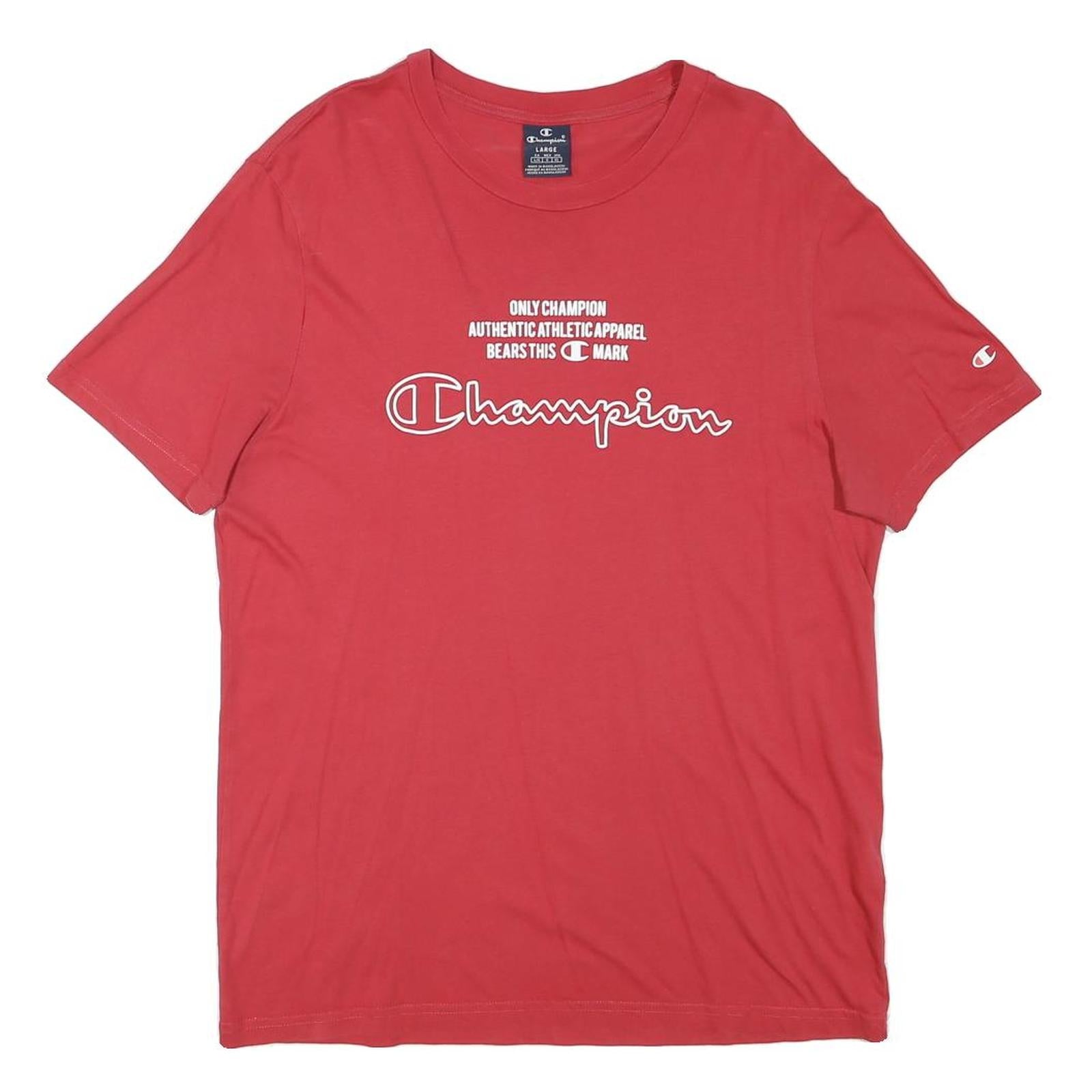 CHAMPION Mens Red Graphic T-Shirt L Short Sleeve Crew Neck Authentic Athletic