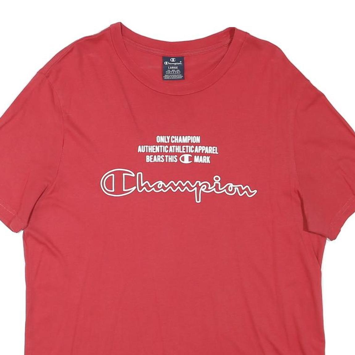 CHAMPION Mens Red Graphic T-Shirt L Short Sleeve Crew Neck Authentic Athletic