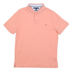 TOMMY HILFIGER Mens Peach Polo Shirt Short Sleeve Plain L Classic Fit Cotton