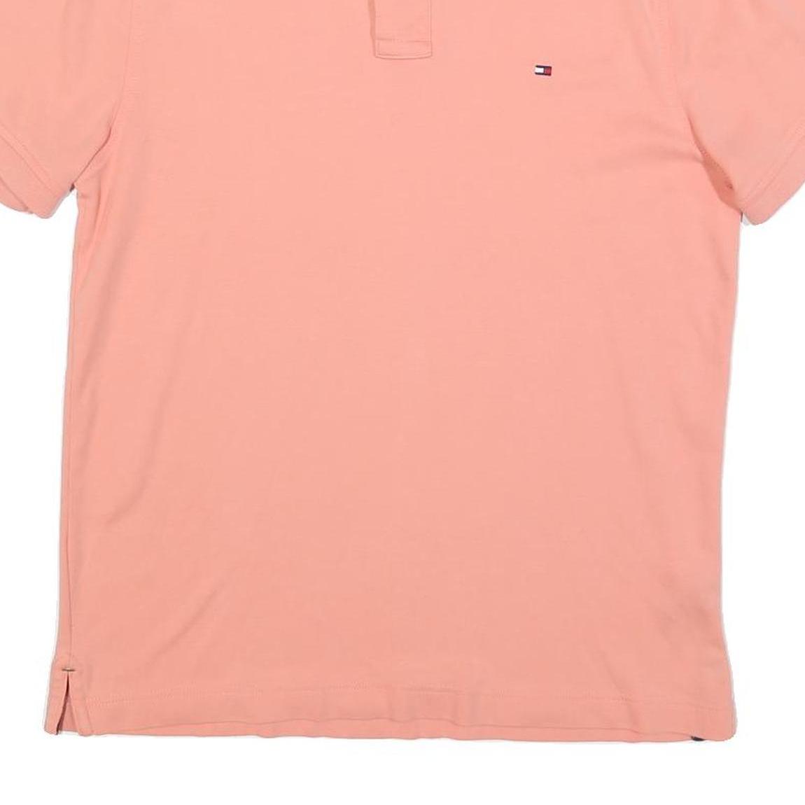 TOMMY HILFIGER Mens Peach Polo Shirt Short Sleeve Plain L Classic Fit Cotton