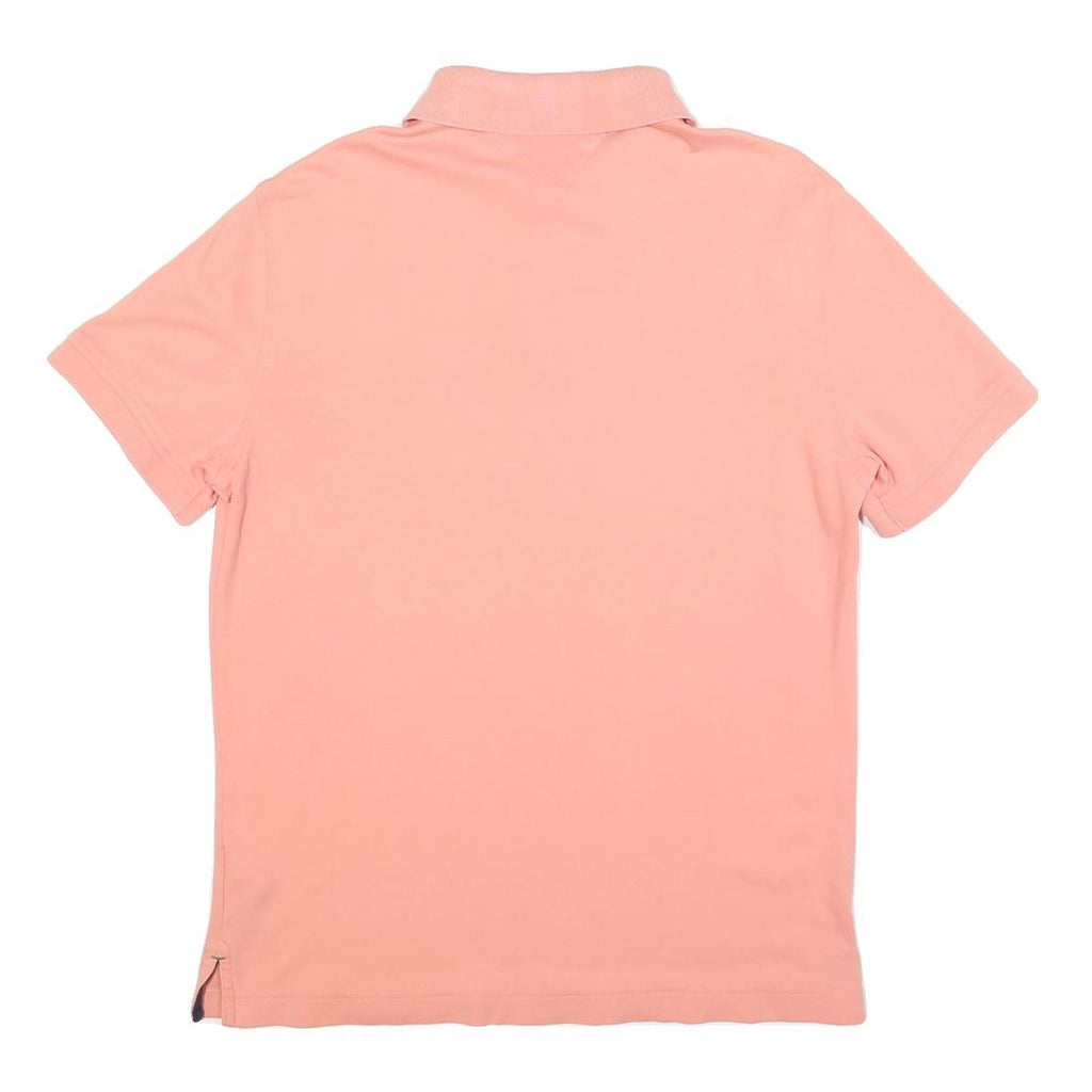 TOMMY HILFIGER Mens Peach Polo Shirt Short Sleeve Plain L Classic Fit Cotton