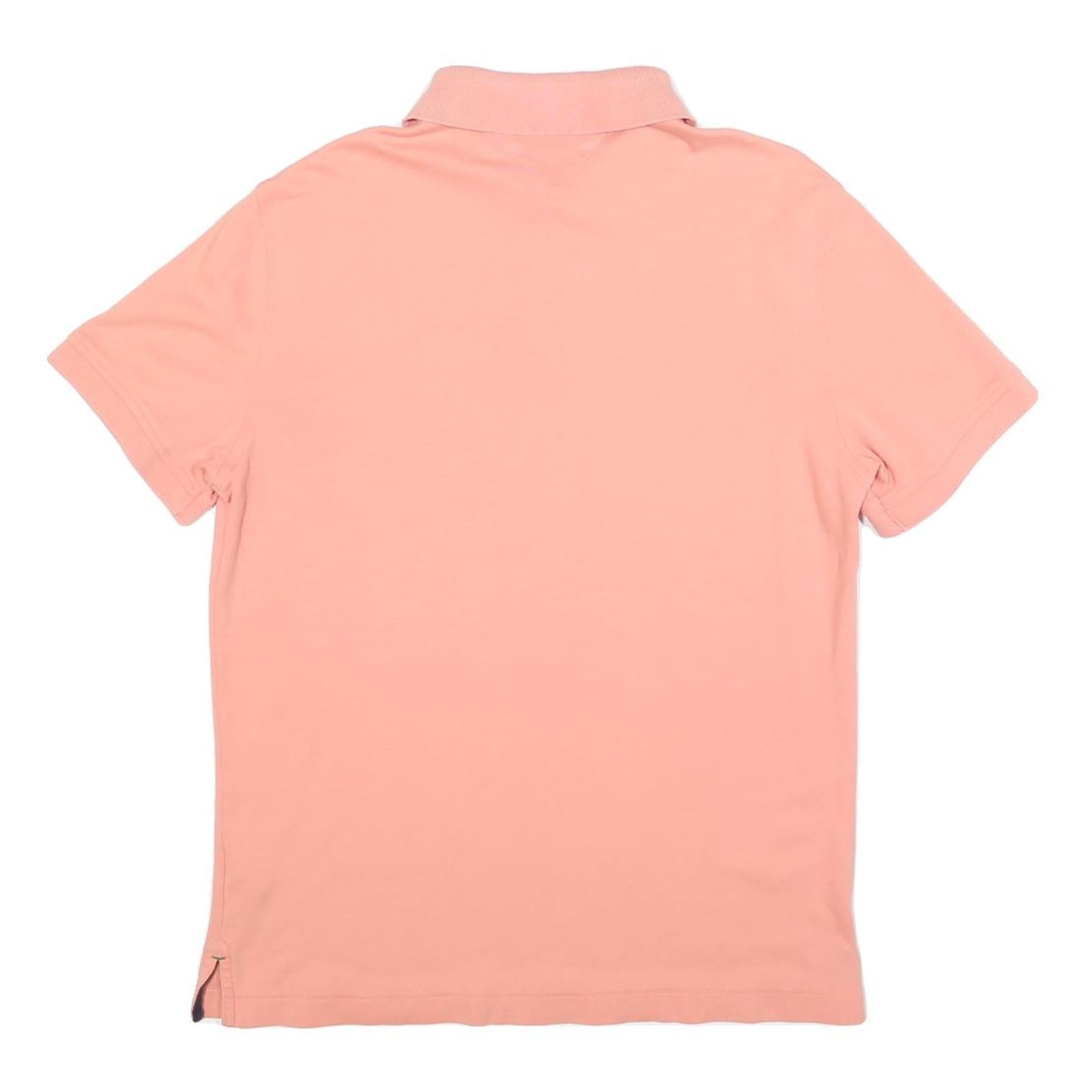 TOMMY HILFIGER Mens Peach Polo Shirt Short Sleeve Plain L Classic Fit Cotton