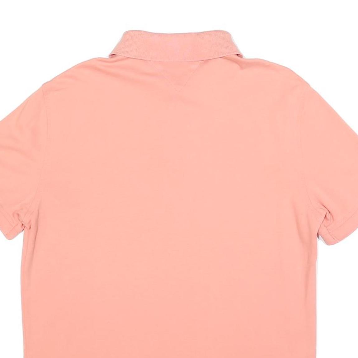 TOMMY HILFIGER Mens Peach Polo Shirt Short Sleeve Plain L Classic Fit Cotton