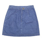 LE CHATEAU Womens Blue Denim Mini Cotton Skirt S Button Closure Casual