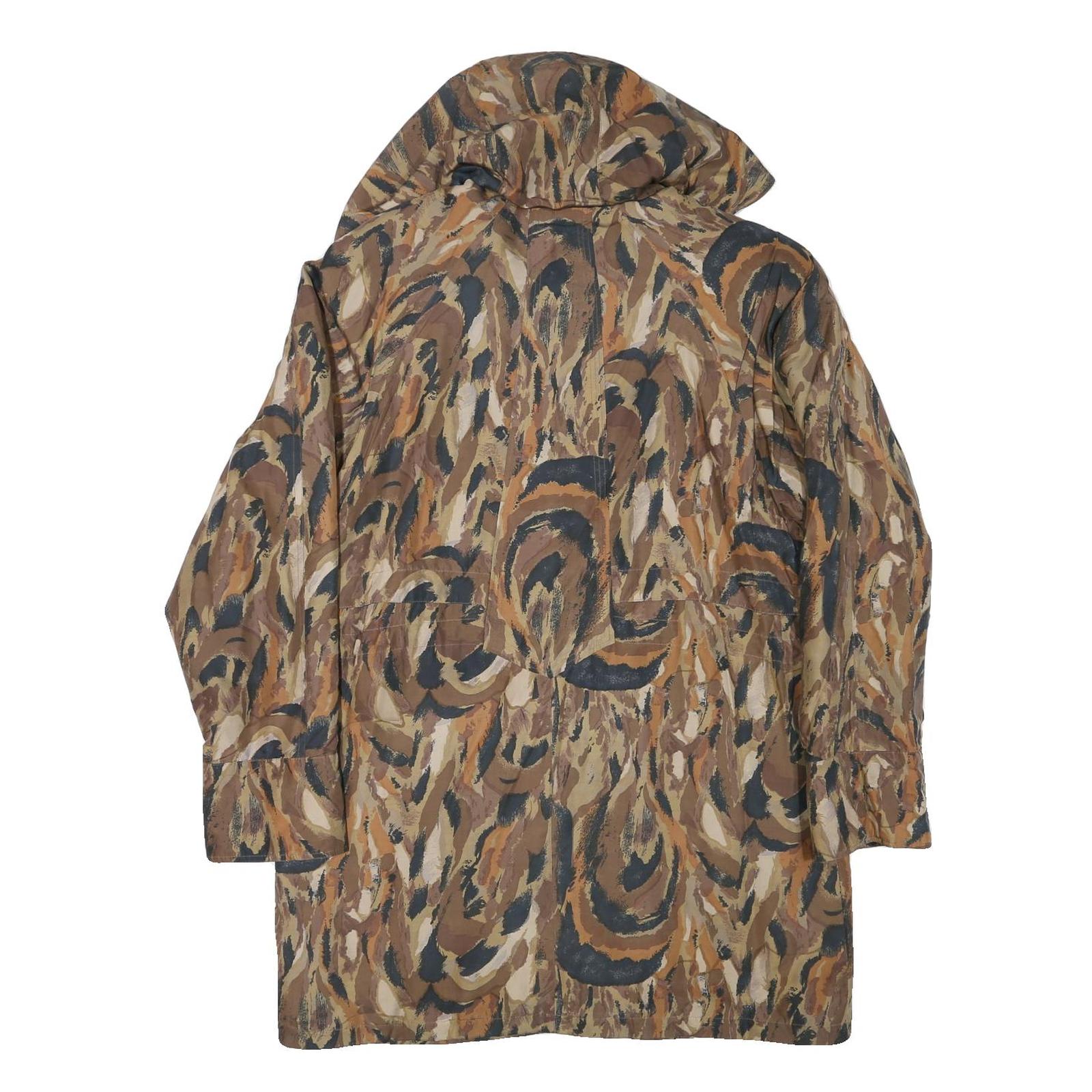 PETER HAHN CARAT Womens Brown Pattern Jacket L Polyester Blend Hooded Zip