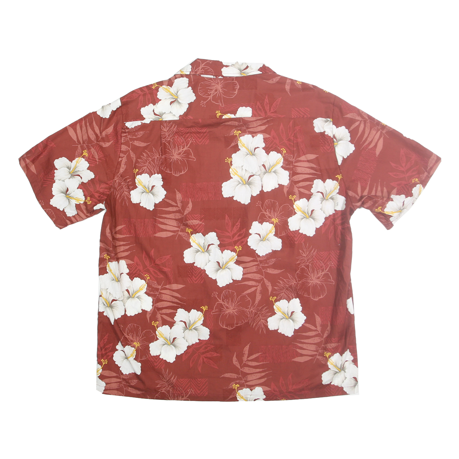 BISHOP ST Mens Rust & White Floral Cotton Shirt L Hawaiian Style Casual