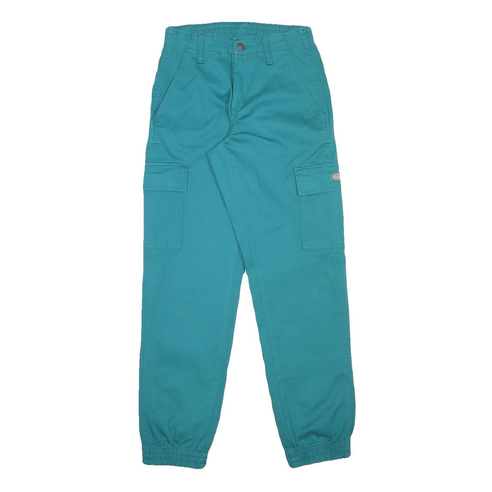 DICKIES Womens Cotton Blend Blue Relaxed Tapered Trousers W25 L30 Cargo Pocket