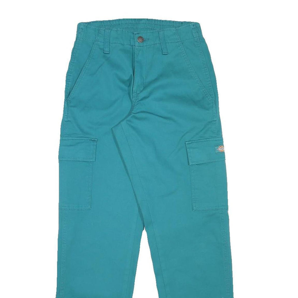 DICKIES Womens Cotton Blend Blue Relaxed Tapered Trousers W25 L30 Cargo Pocket