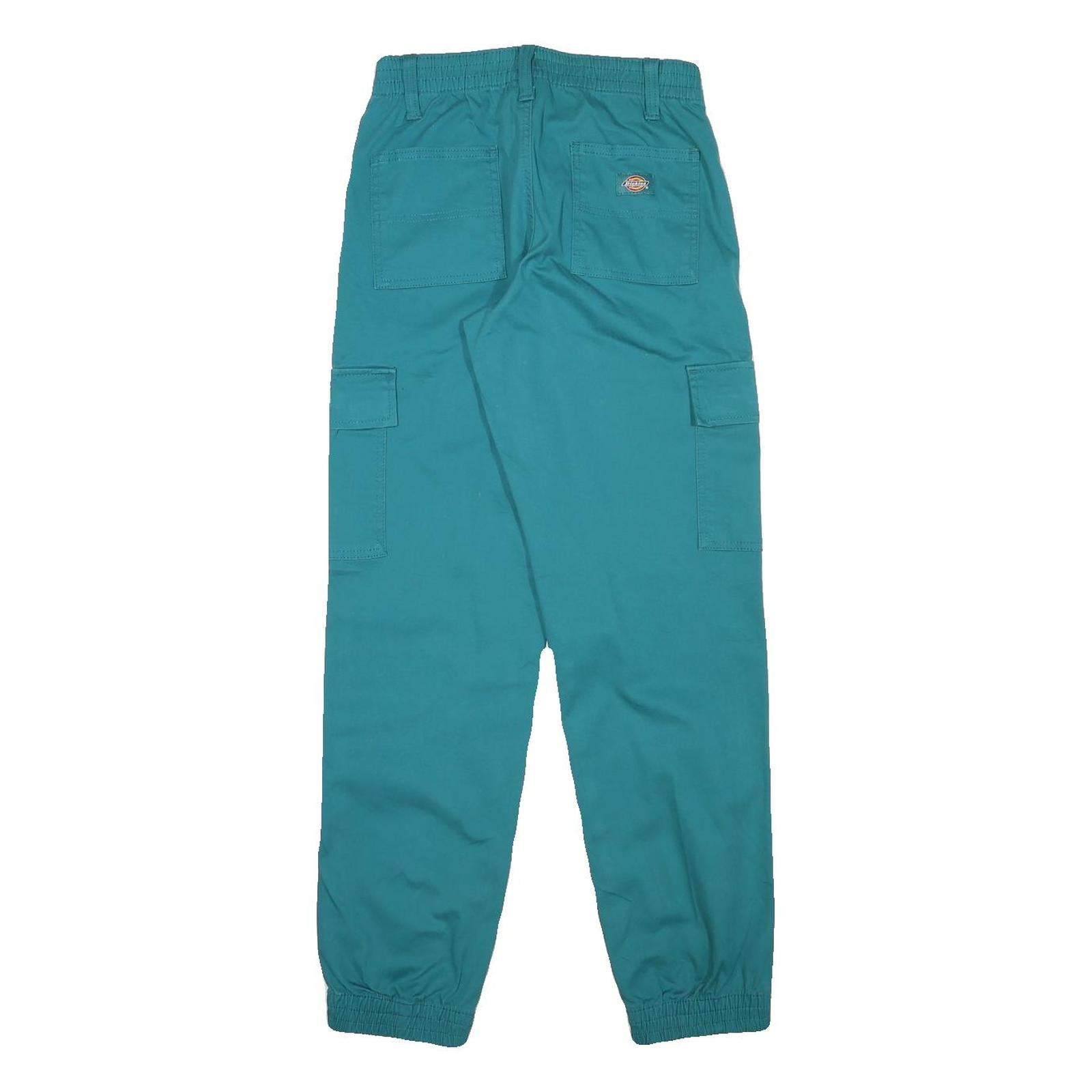 DICKIES Womens Cotton Blend Blue Relaxed Tapered Trousers W25 L30 Cargo Pocket