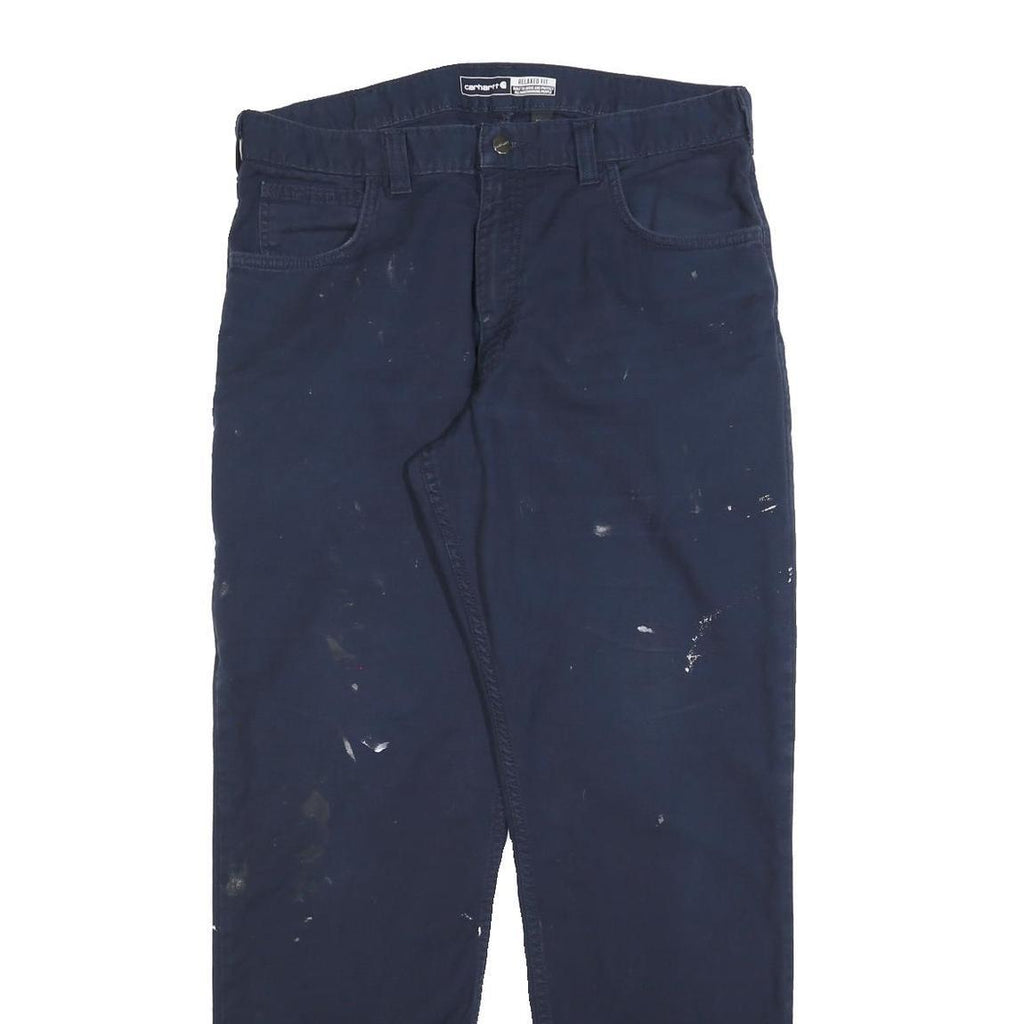 CARHARTT Mens Cotton Blend Navy Relaxed Straight Trousers W36 L32 Workwear Zip