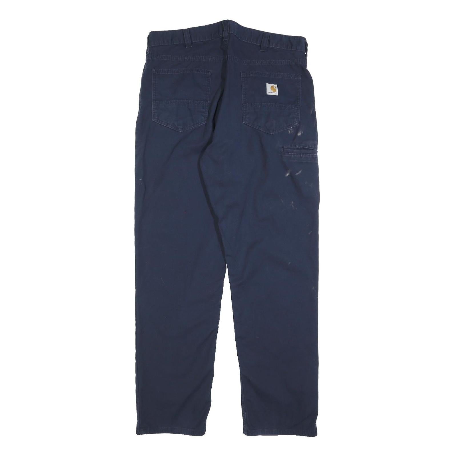 CARHARTT Mens Cotton Blend Navy Relaxed Straight Trousers W36 L32 Workwear Zip