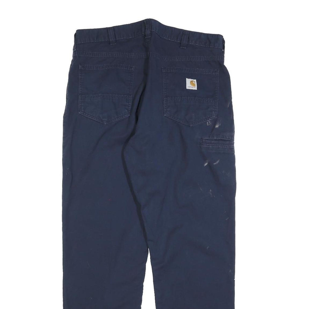 CARHARTT Mens Cotton Blend Navy Relaxed Straight Trousers W36 L32 Workwear Zip