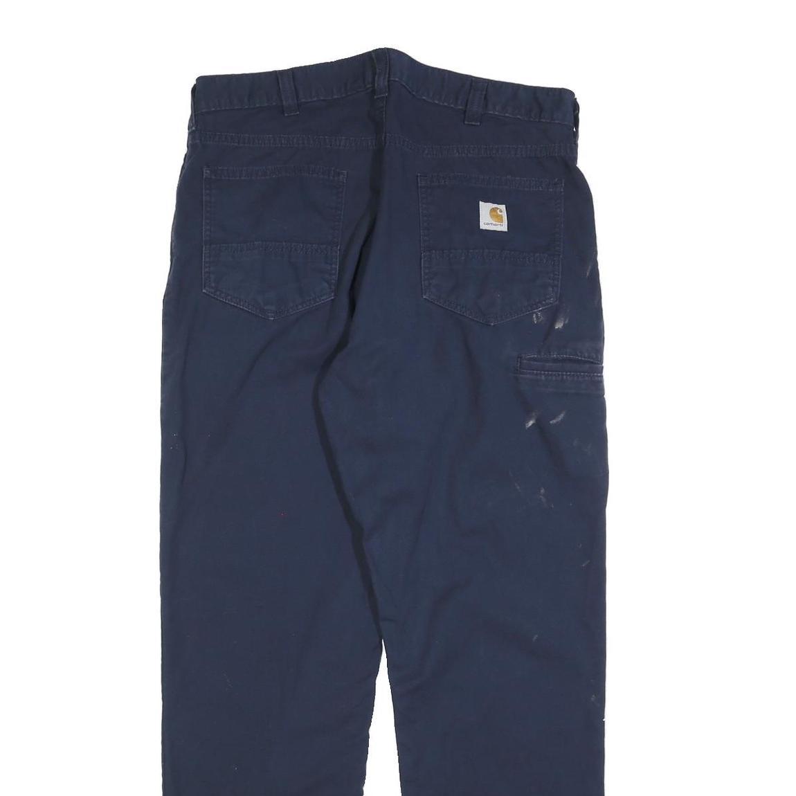 CARHARTT Mens Cotton Blend Navy Relaxed Straight Trousers W36 L32 Workwear Zip
