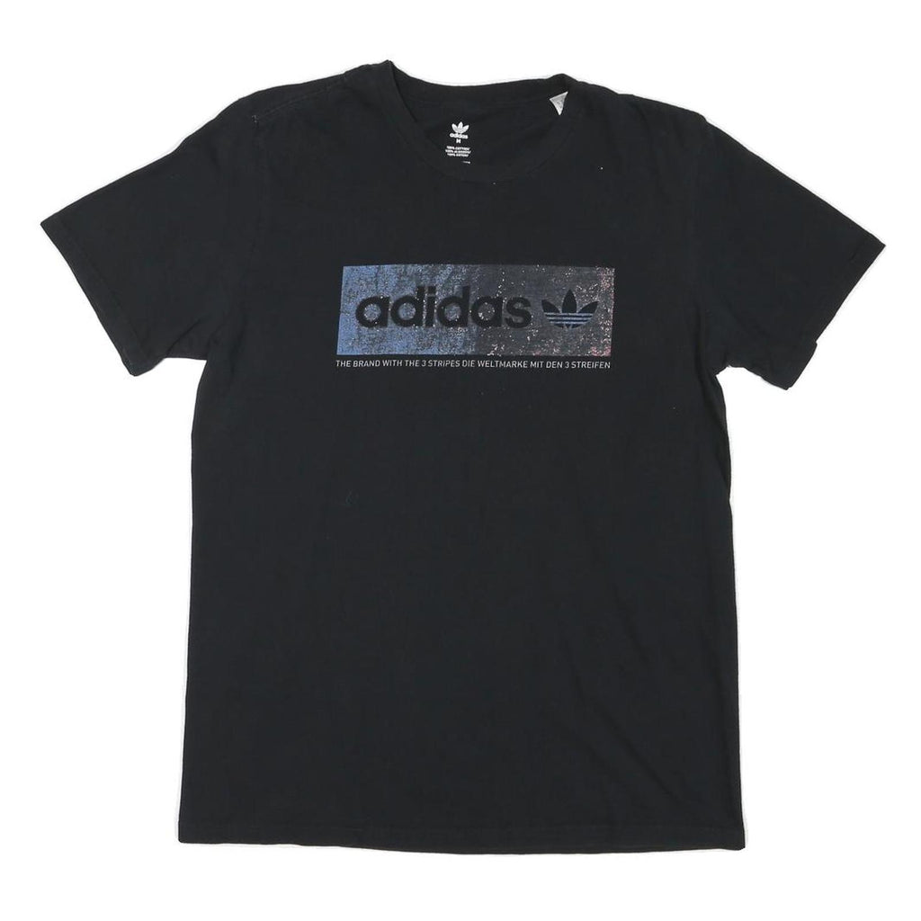 ADIDAS Mens Black Cotton Blend T-Shirt M Short Sleeve Crew Neck Logo Print