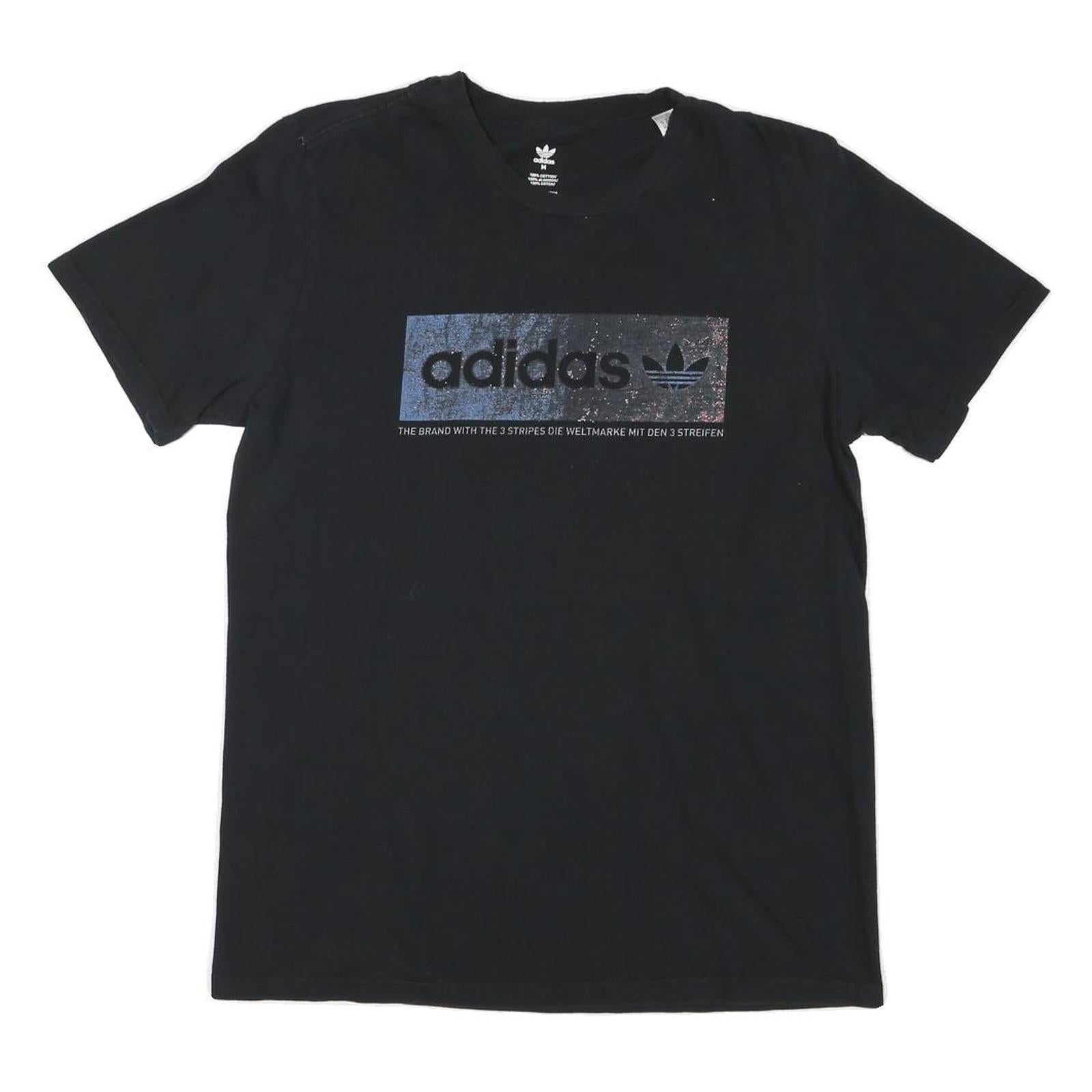 ADIDAS Mens Black Cotton Blend T-Shirt M Short Sleeve Crew Neck Logo Print