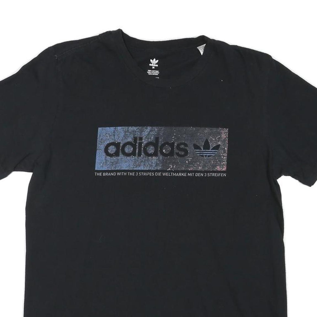 ADIDAS Mens Black Cotton Blend T-Shirt M Short Sleeve Crew Neck Logo Print