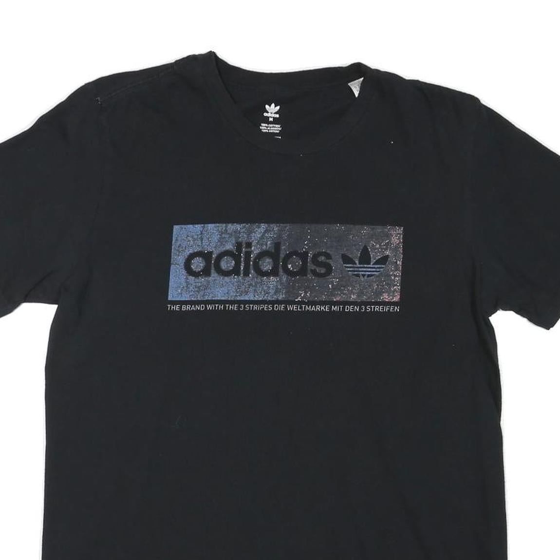 ADIDAS Mens Black Cotton Blend T-Shirt M Short Sleeve Crew Neck Logo Print