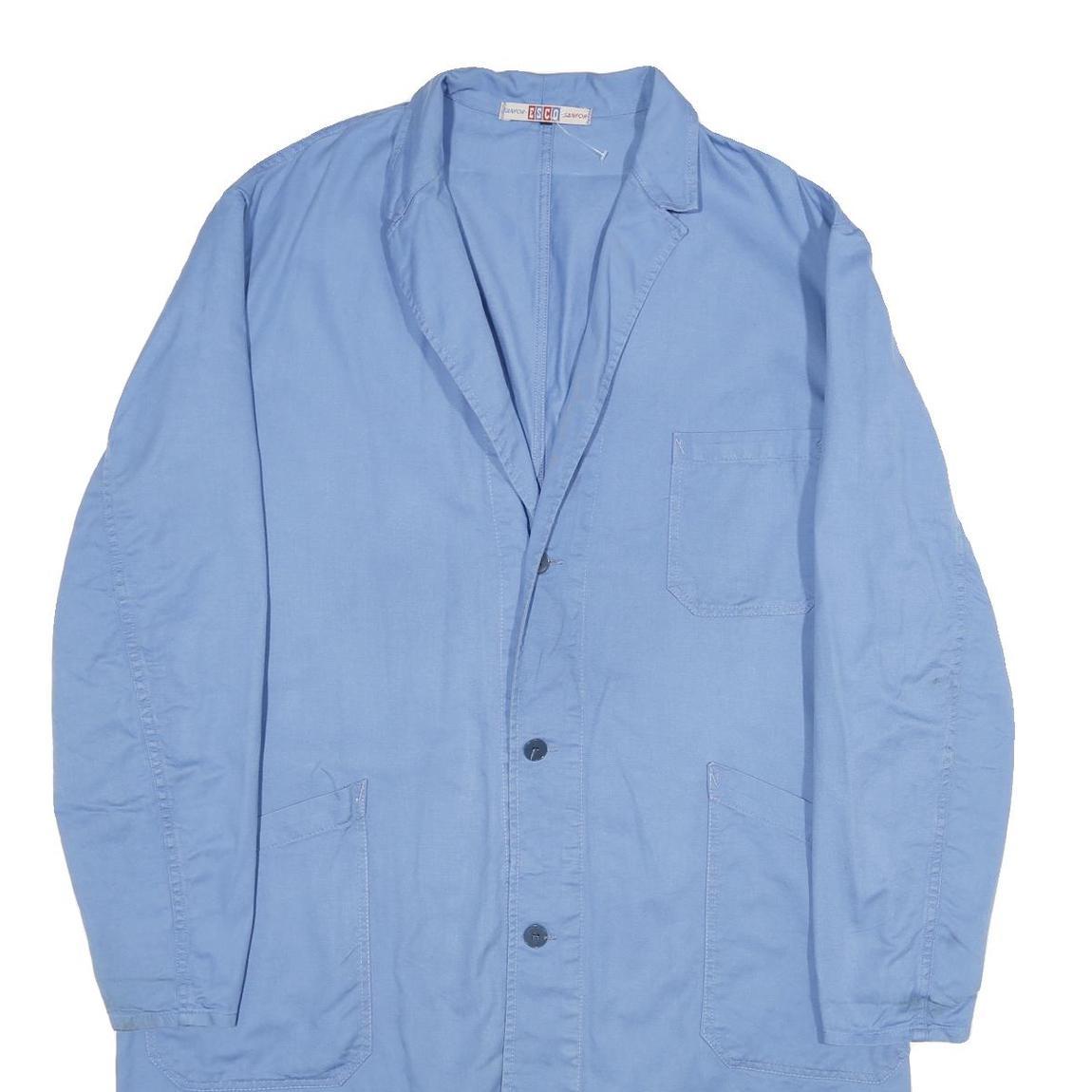 ESCO Mens Blue Cotton Casual Jacket XL Button Pocket Plain Lightweight