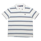 CHAPS Mens White & Blue Striped Short Sleeve Polo Shirt L Cotton Casual