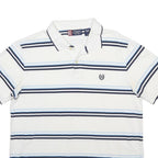 CHAPS Mens White & Blue Striped Short Sleeve Polo Shirt L Cotton Casual