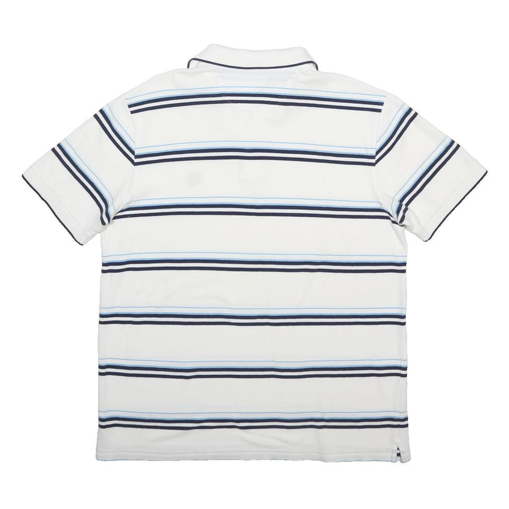 CHAPS Mens White & Blue Striped Short Sleeve Polo Shirt L Cotton Casual