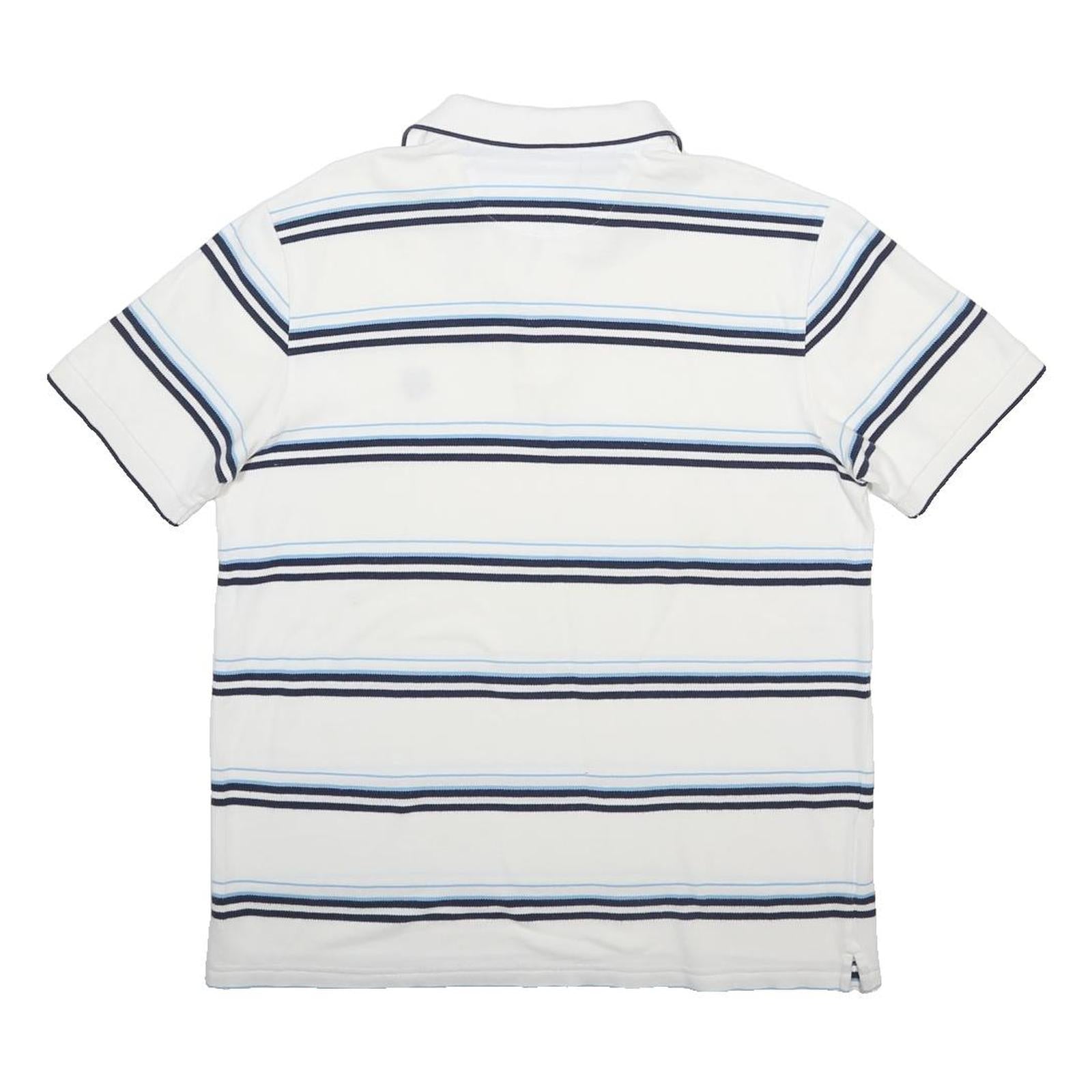 CHAPS Mens White & Blue Striped Short Sleeve Polo Shirt L Cotton Casual